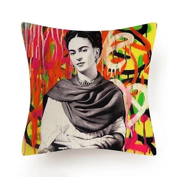 Set of 4 Graffiti Frida Kahlo Indoor/Outdoor Pillow Covers - Picture 2 of 2